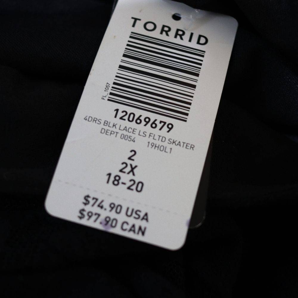 Torrid Plus Size 2X Black Lace Skater Dress - Flared Long Sleeve Gothic - Picture 9 of 10